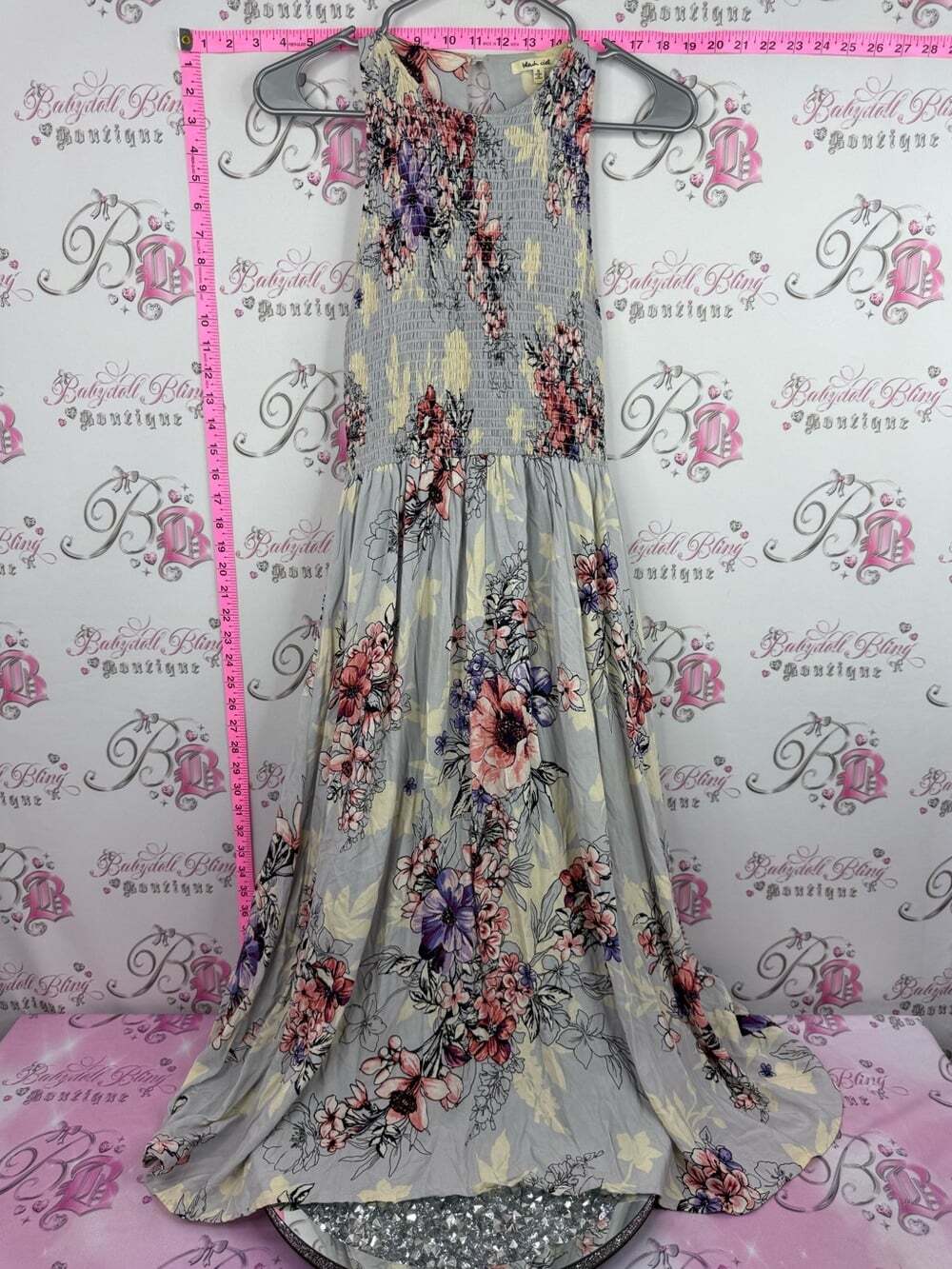 bleuh ciel Light purple Gray Maxi Dress with Pink & Purple Floral Print